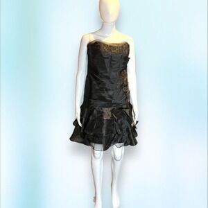 Davids Bridal‎ Evening Cocktail Dress Size 14 Strapless Short Black Chiffon